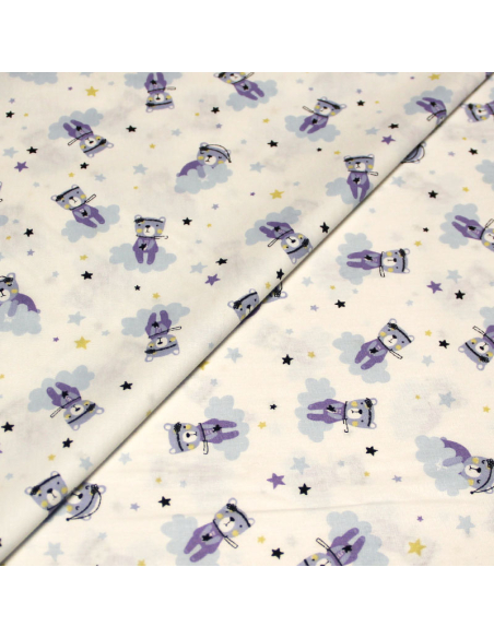 Popeline 100% coton - Dodo ourson bleu