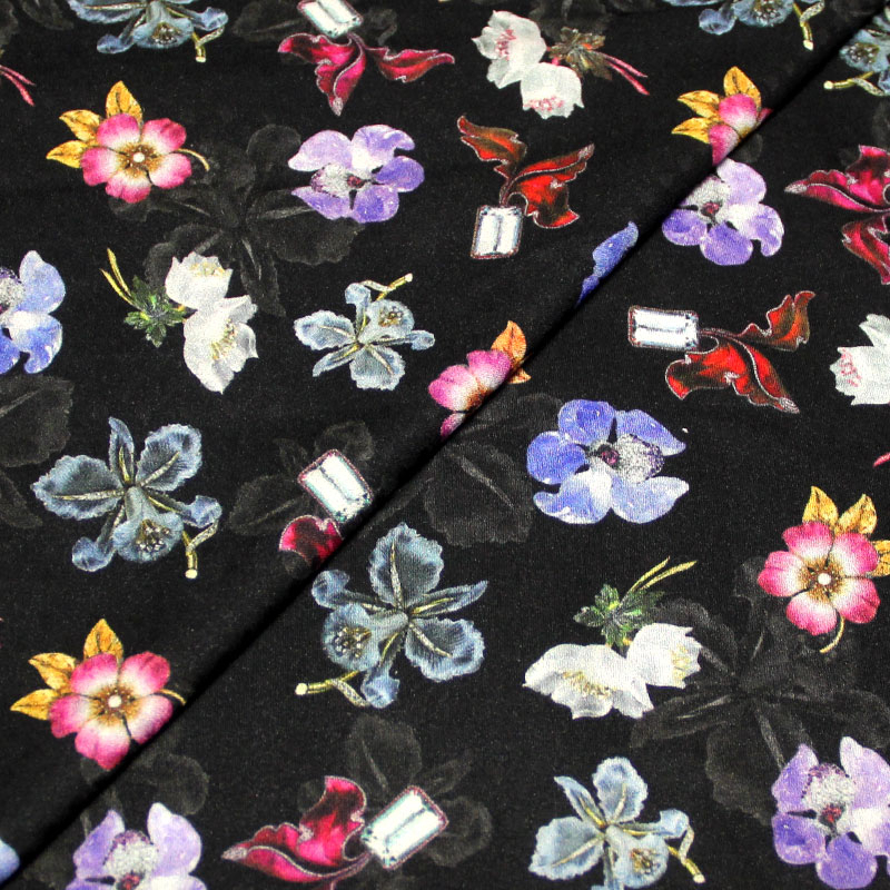 Jacquard - Fleur multicolore fond noir