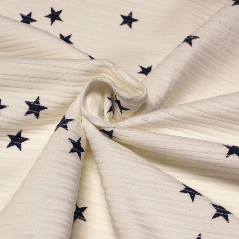 Velours côtelé rayure irrégulière - Étoile marine fond écru