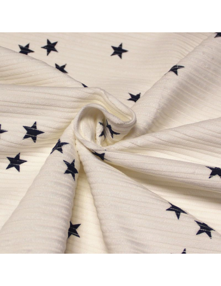 Velours côtelé rayure irrégulière - Étoile marine fond écru