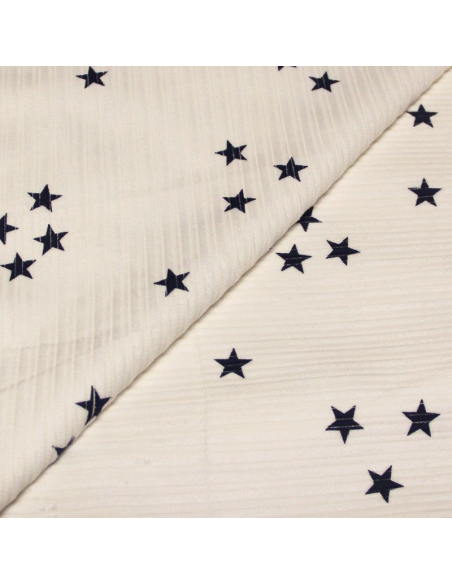 Velours côtelé rayure irrégulière - Étoile marine fond écru