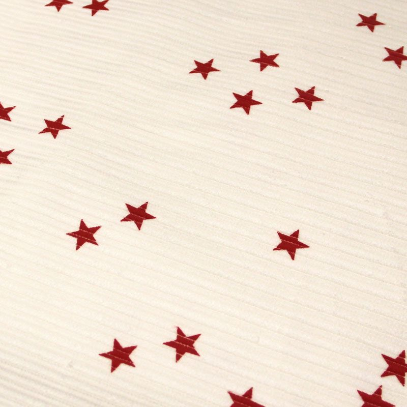 Velours côtelé rayure irrégulière - Étoile rouge fond écru