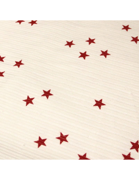 Velours côtelé rayure irrégulière - Étoile rouge fond écru