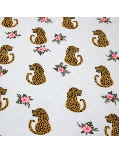 Molleton gratté - Léopard et fleur fond ciel