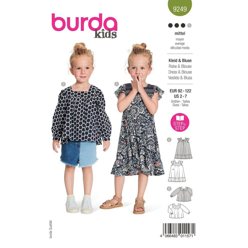 Patron Burda 9249 - Robe et la blouse encolure rectangulaire