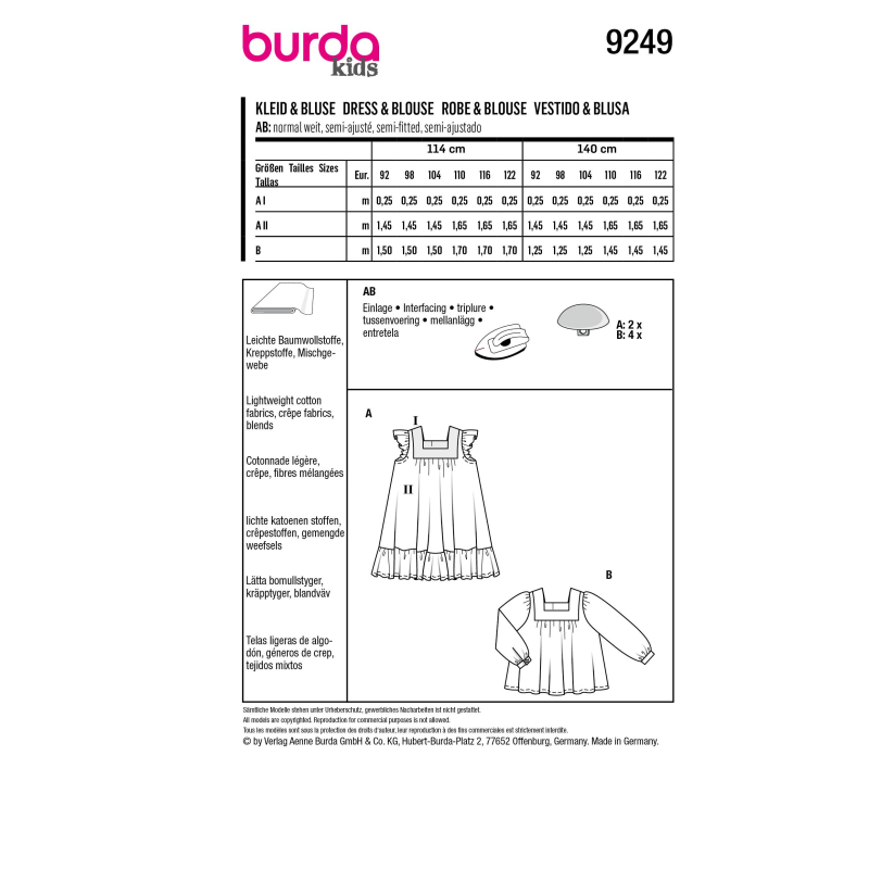 Patron Burda 9249 - Robe et la blouse encolure rectangulaire