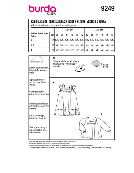 Patron Burda 9249 - Robe et la blouse encolure rectangulaire