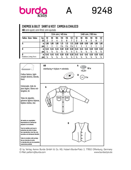 Patron Burda 9248 - Chemise classique et un gilet