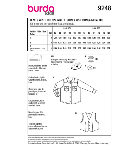 Patron Burda 9248 - Chemise classique et un gilet