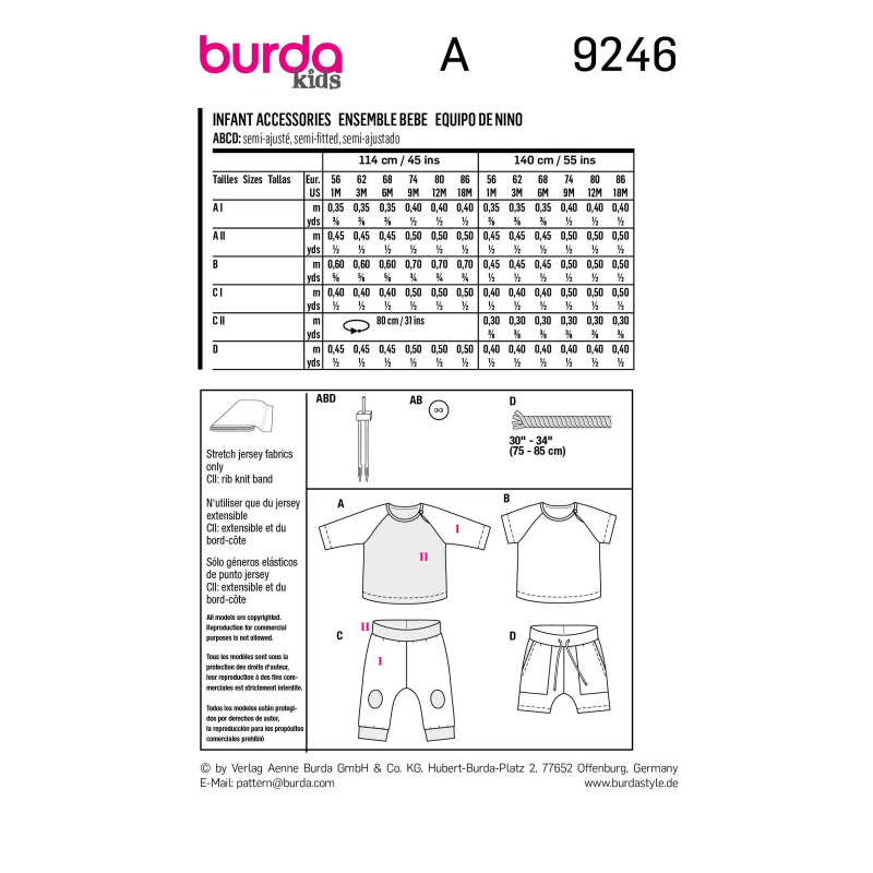 Patron Burda 9246 - Ensemble Tee-shirts et pantalons