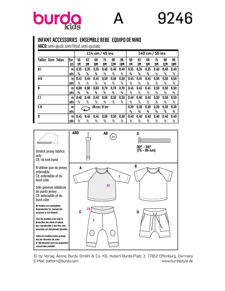 Patron Burda 9246 - Ensemble Tee-shirts et pantalons