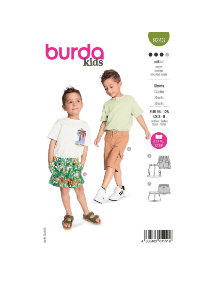 Patron Burda 9243 - Shorts sont indispensables pour les petits