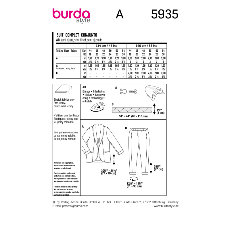 Patron Burda 5935 - Costume féminin