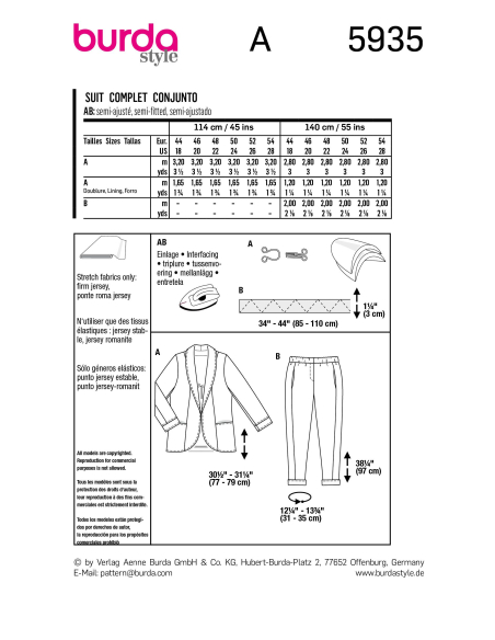 Patron Burda 5935 - Costume féminin