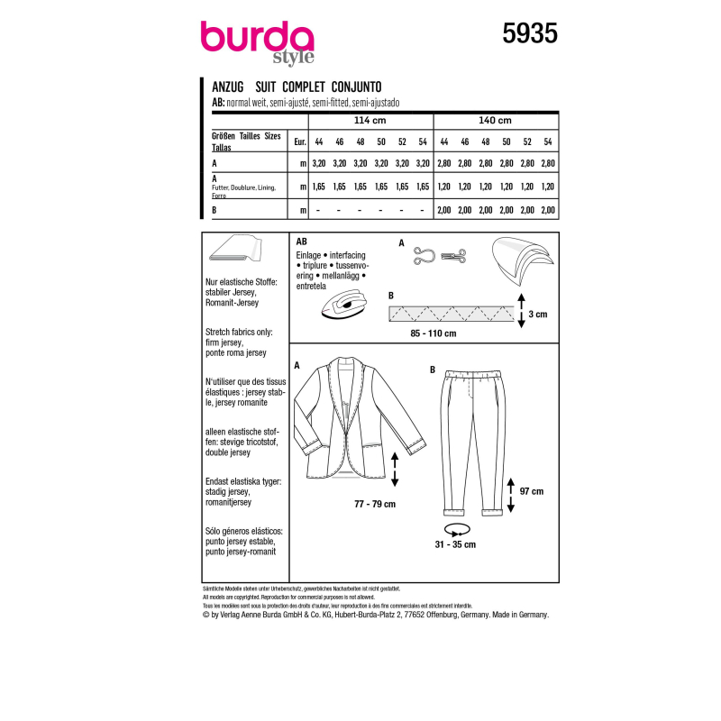Patron Burda 5935 - Costume féminin