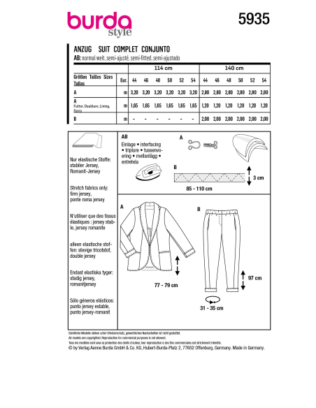 Patron Burda 5935 - Costume féminin