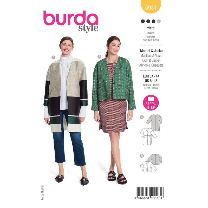 Patron Burda 5931 - Manteau et une veste coupe élégante