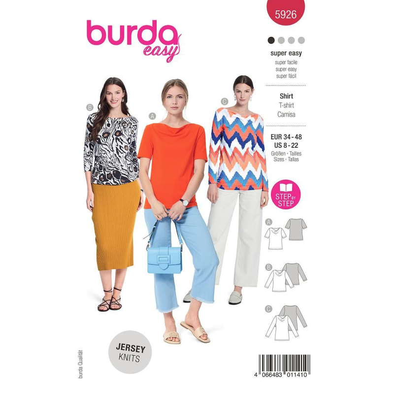 Patron Burda 5926 - 3 Tee- shirts incontournables