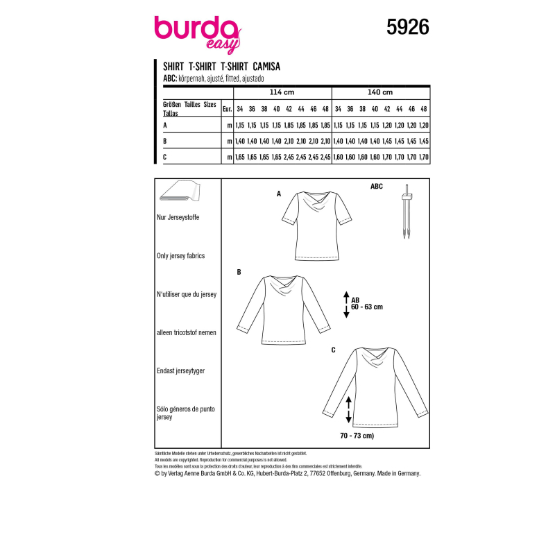 Patron Burda 5926 - 3 Tee- shirts incontournables