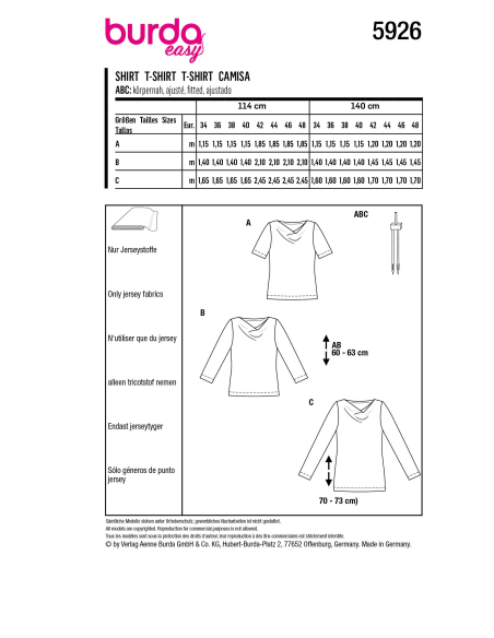 Patron Burda 5926 - 3 Tee- shirts incontournables