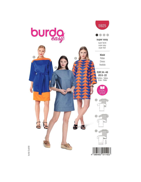 Patron Burda 5925 - Robes de coupe droite avec une encolure bateau