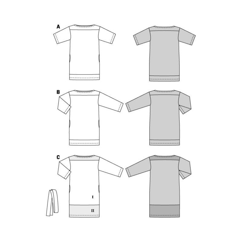 Patron Burda 5925 - Robes de coupe droite avec une encolure bateau