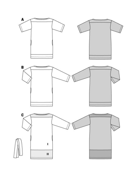 Patron Burda 5925 - Robes de coupe droite avec une encolure bateau