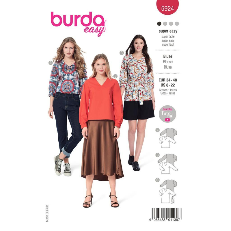 Patron Burda 5924 - Blouses sans fermeture avec une encolure V