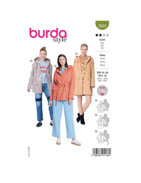 Patron Burda 5923 - Parka à capuche et poches plaquées