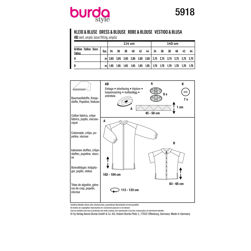 Patron Burda 5918 - Robe chemise et la blouse
