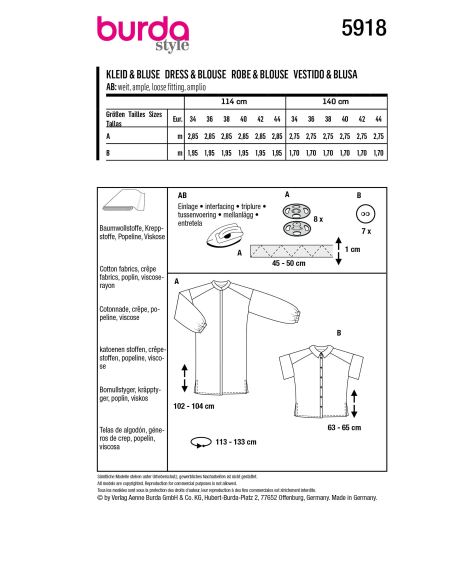 Patron Burda 5918 - Robe chemise et la blouse