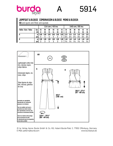 Patron Burda 5914 - Le haut sans manches, façon cache-cœur
