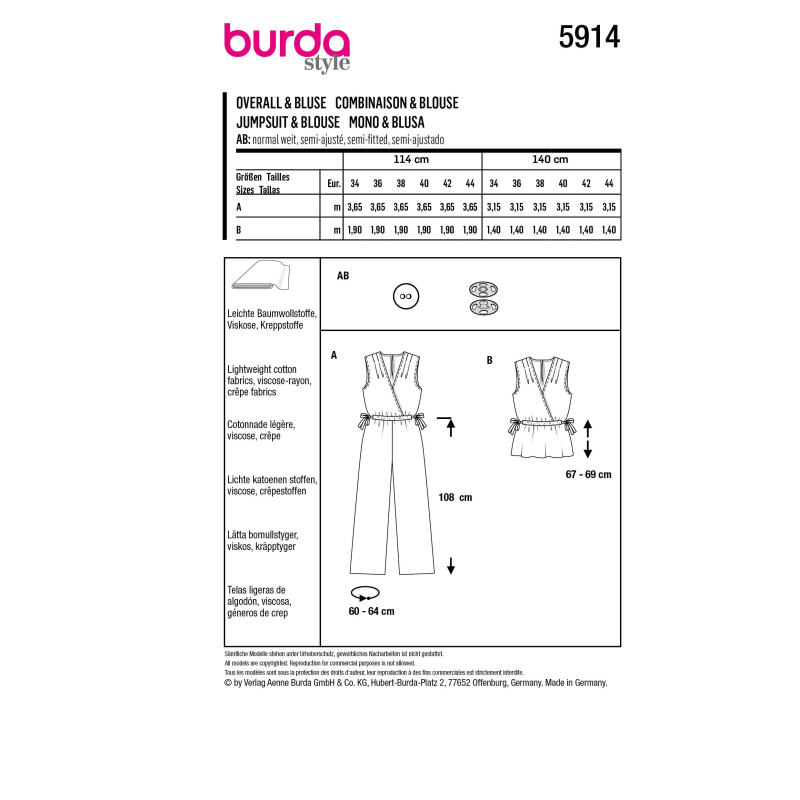 Patron Burda 5914 - Le haut sans manches, façon cache-cœur