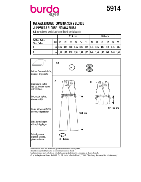 Patron Burda 5914 - Le haut sans manches, façon cache-cœur