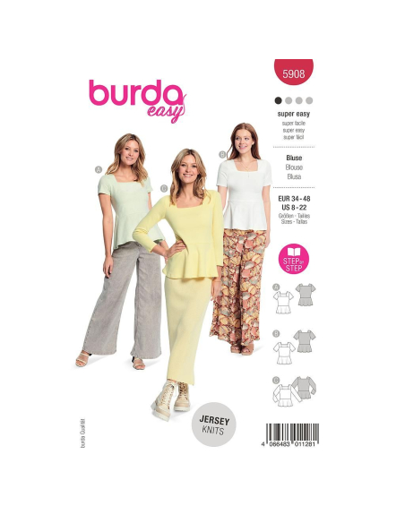 Patron Burda 5908 - Blouses, encolure carré