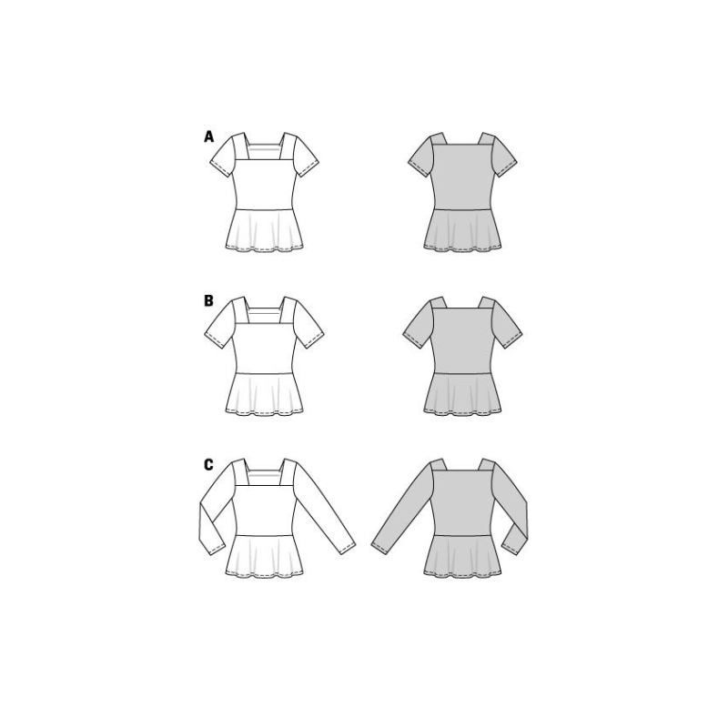 Patron Burda 5908 - Blouses, encolure carré