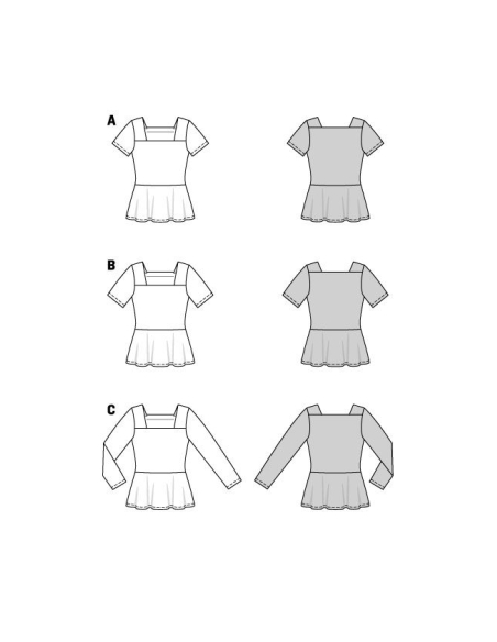 Patron Burda 5908 - Blouses, encolure carré