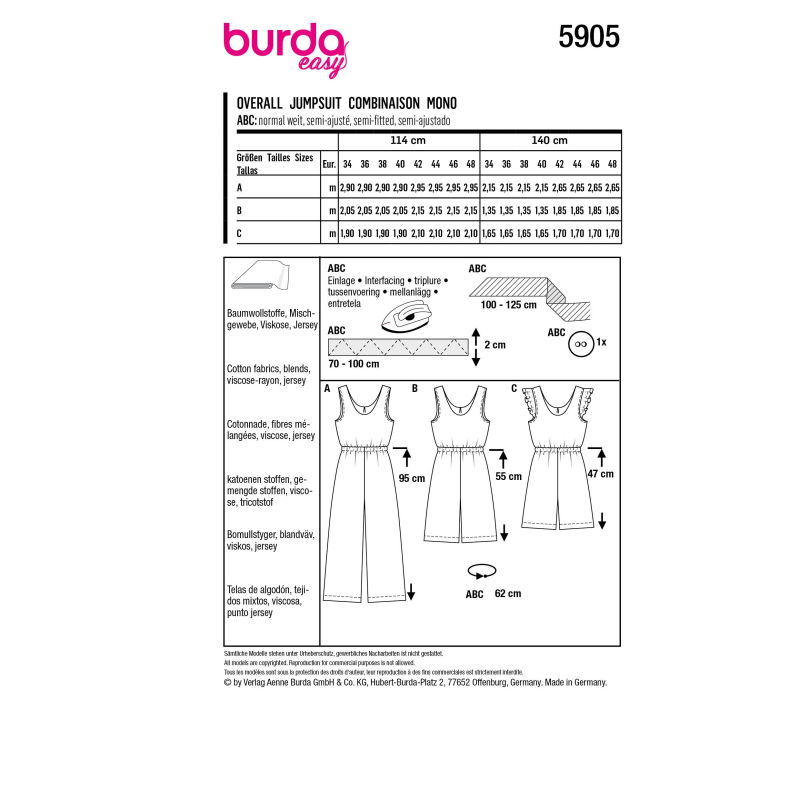 Patron Burda 5905 - Combinaisons avec une fente dans le dos