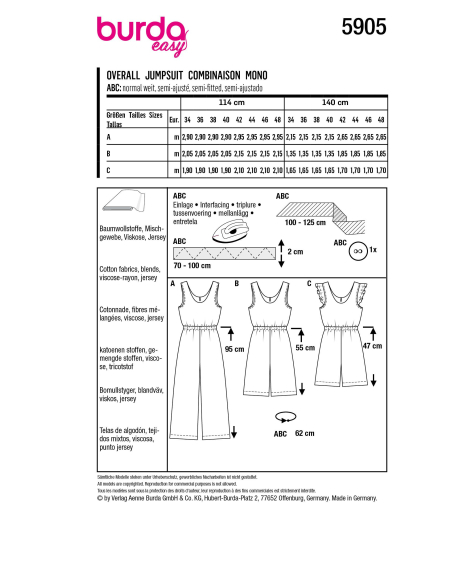 Patron Burda 5905 - Combinaisons avec une fente dans le dos