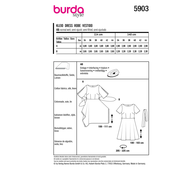 Patron Burda 5903 - Robe avec jupe a pointe