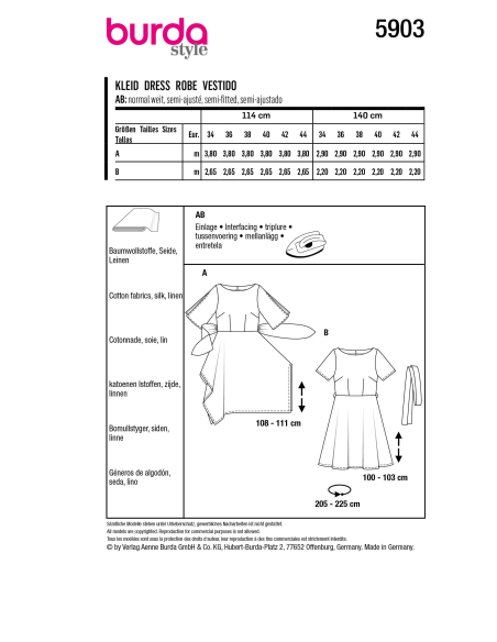 Patron Burda 5903 - Robe avec jupe a pointe