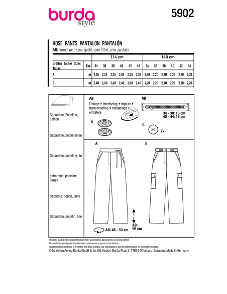 Patron Burda 5902 - Pantalons droits avec des poches