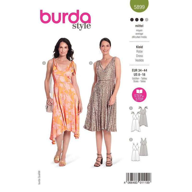 Patron Burda 5899 - Robes virevoltantes avec corsage croisé