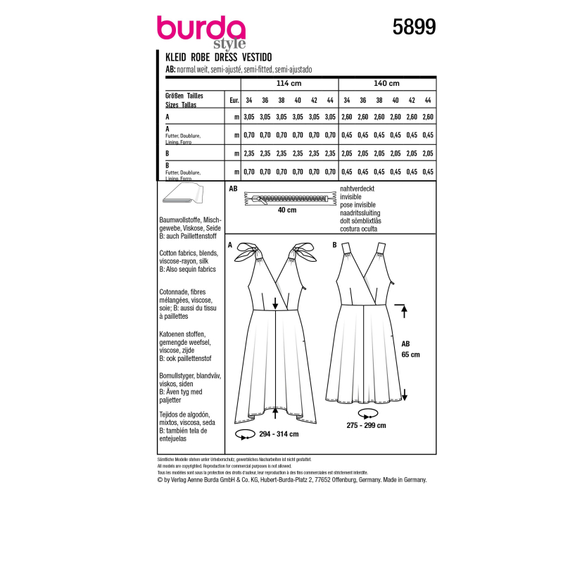 Patron Burda 5899 - Robes virevoltantes avec corsage croisé