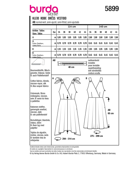 Patron Burda 5899 - Robes virevoltantes avec corsage croisé