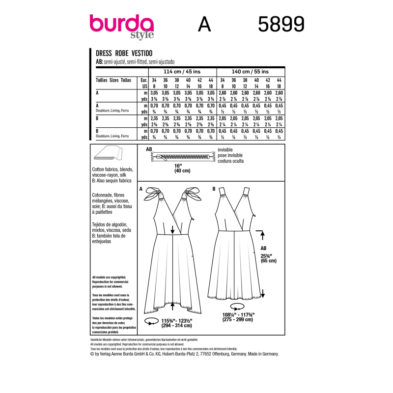 Patron Burda 5899 - Robes virevoltantes avec corsage croisé