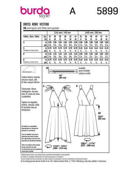 Patron Burda 5899 - Robes virevoltantes avec corsage croisé