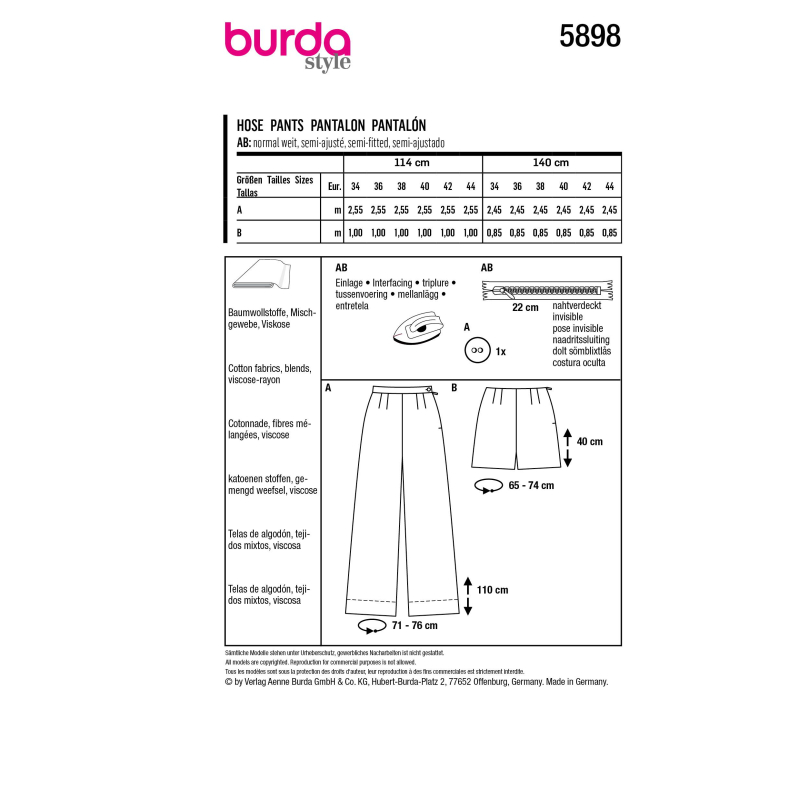 Patron Burda 5898 - Pantalon ajusté