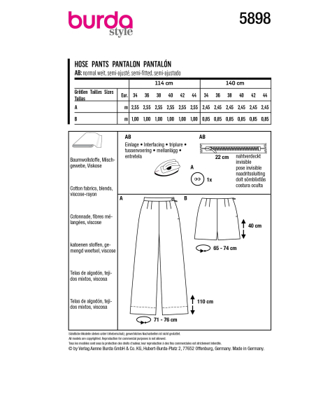 Patron Burda 5898 - Pantalon ajusté