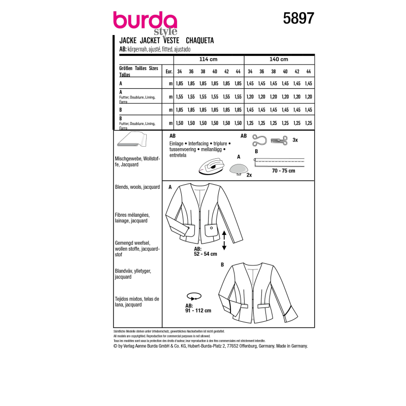 Patron Burda 5897 - Elégantes vestes